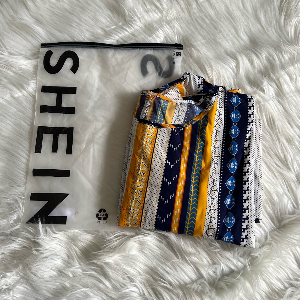 NEW Shein Curve Women’s Plus Size Yellow & Blue Toned Striped Blouse SZ 2X💛 - Picture 10 of 11